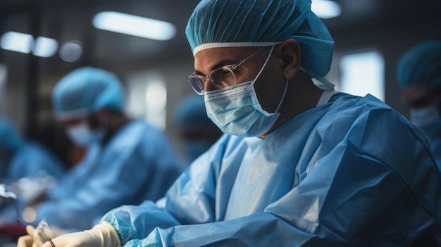 Cirurgiões realizando operação cirúrgica na sala de cirurgia no hospital