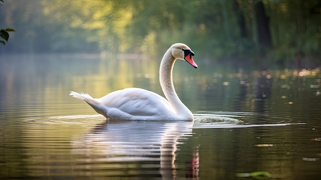 Cisne Blanco flotando en el lago