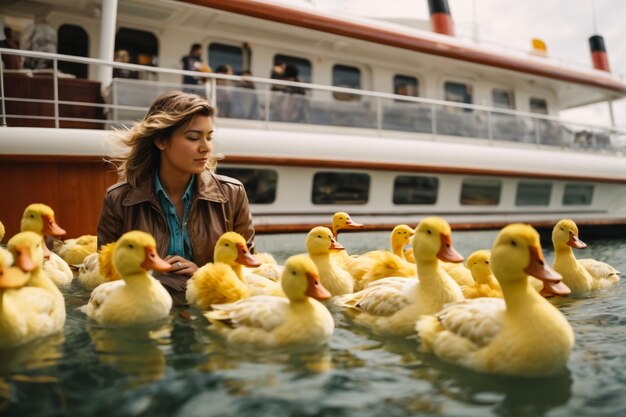 Foto el cisne blanco nada con el estante de alimentación en el lago