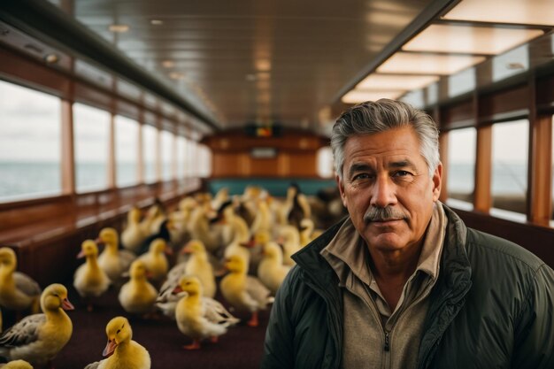 Foto el cisne blanco nada con el estante de alimentación en el lago