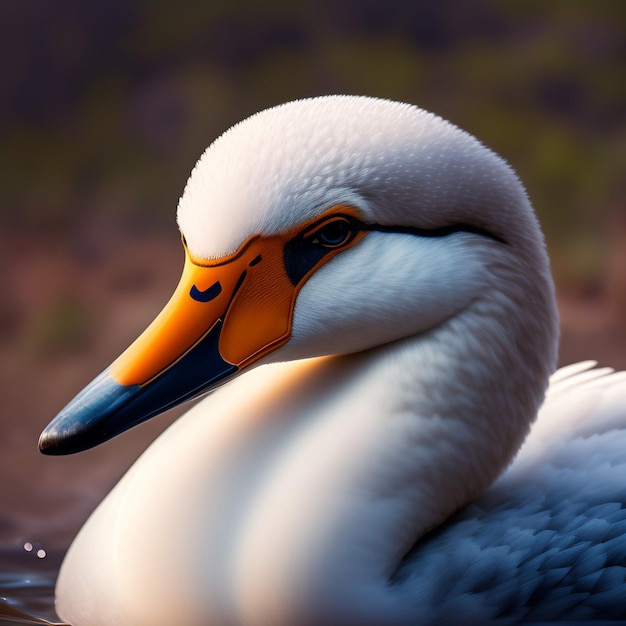 Un cisne blanco con pico azul y pico negro y naranja.