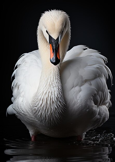 un cisne blanco con un pico negro y un pico naranja