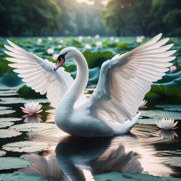 cisne branco ao fundo