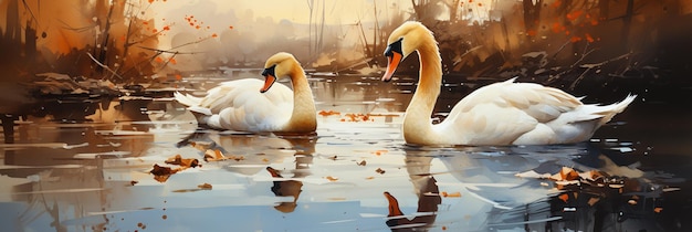 cisne y cisne en el lago