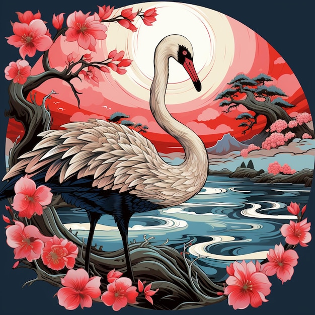 Cisne com tema japonês