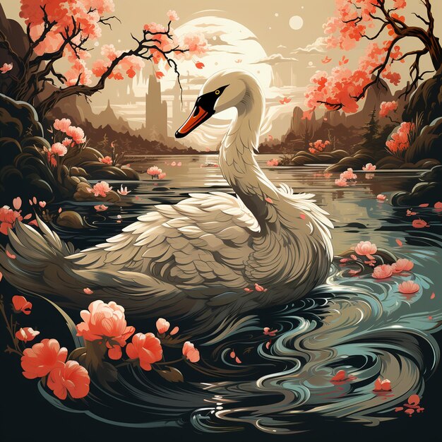 Foto cisne com tema japonês