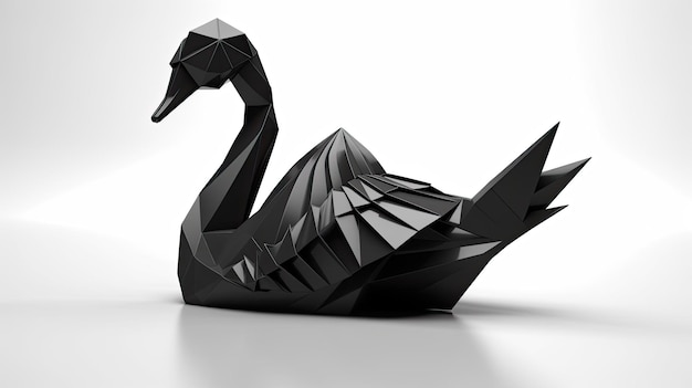 Cisne de estilo origami preto em estilo de arte 3D de fundo branco com tecnologia Generative AI