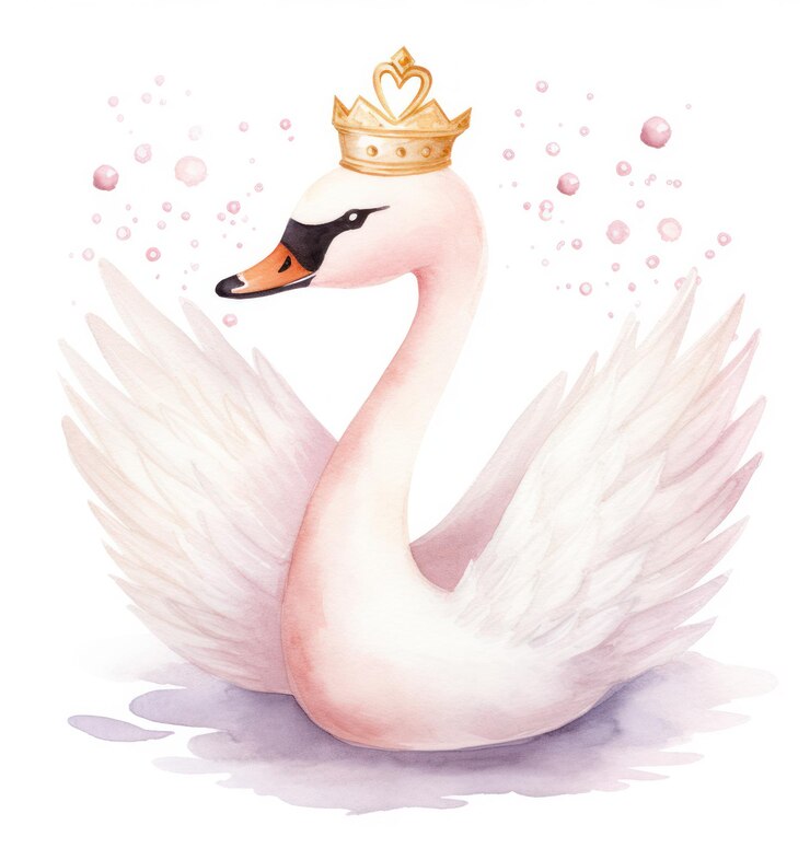 Foto cisne em aquarela com coroa ilustração ai generativexdxd