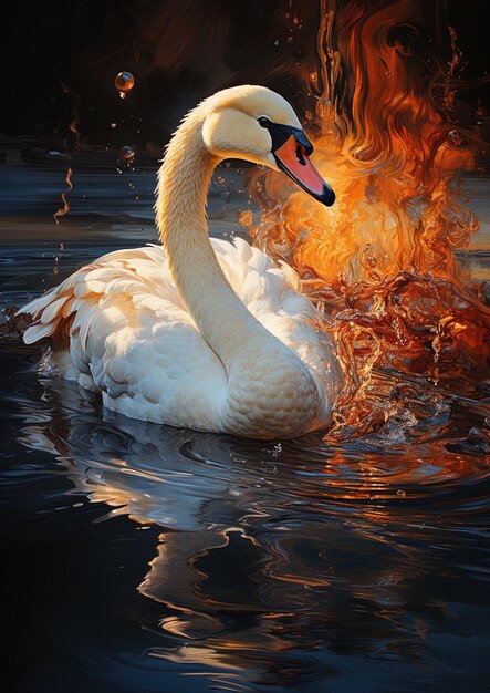 un cisne está nadando en el agua con el reflejo de él