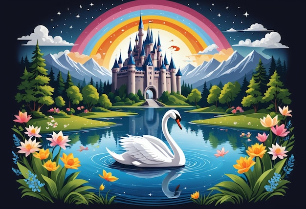 Cisne en el fondo del castillo fantástico IA generativa