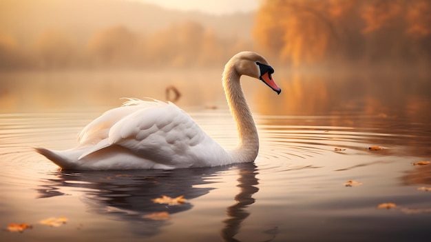 Un cisne gracioso deslizándose en un lago tranquilo