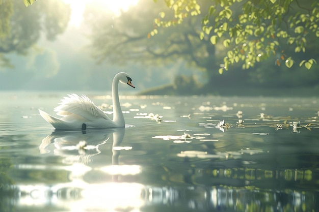 Un cisne gracioso deslizándose a través de un estanque tranquilo oct