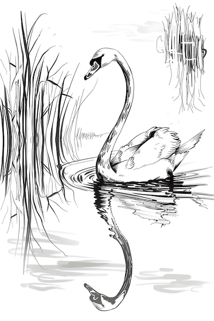 El cisne en el lago para colorear