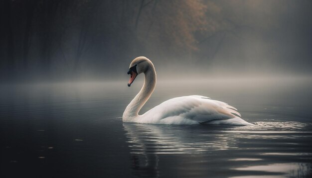 Cisne majestoso desliza em um lago tranquilo refletindo a beleza da natureza gerada pela IA