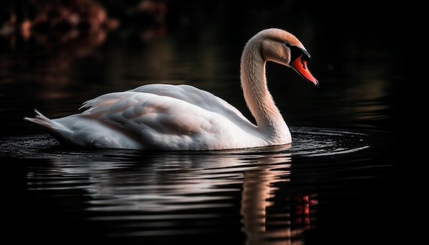 Cisne majestoso reflete beleza natural em lago tranquilo gerado por IA