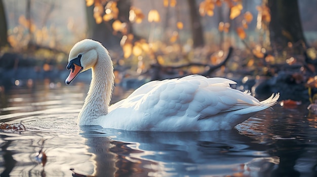 El cisne majestuoso refleja la belleza natural en el agua tranquila del estanque