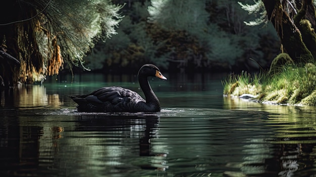 Cisne negro nadando en el Parque Nacional de los Lagos hermosa naturaleza con tecnología de IA generativa