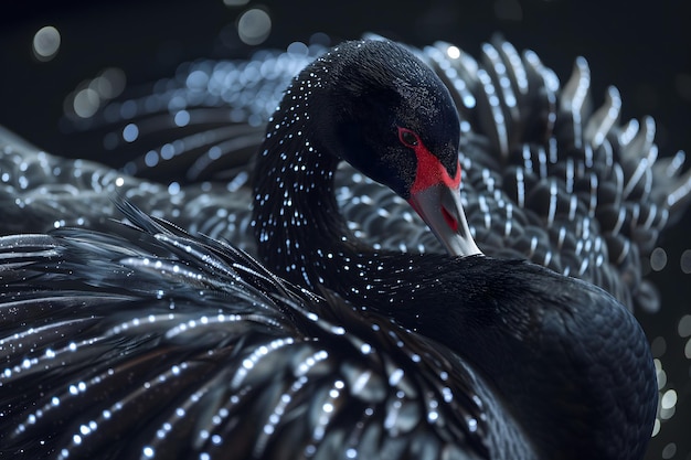 Cisne negro en la superficie del agua de cerca