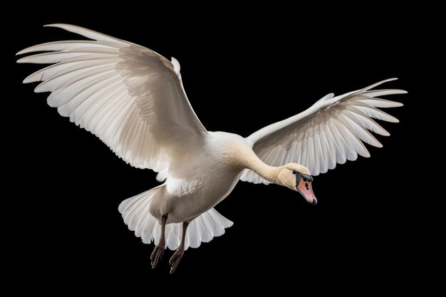 Cisne volador sobre un fondo negro