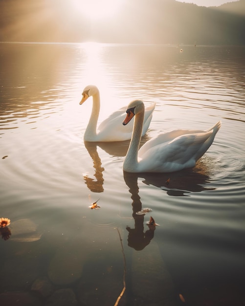 cisnes a nadar no lago