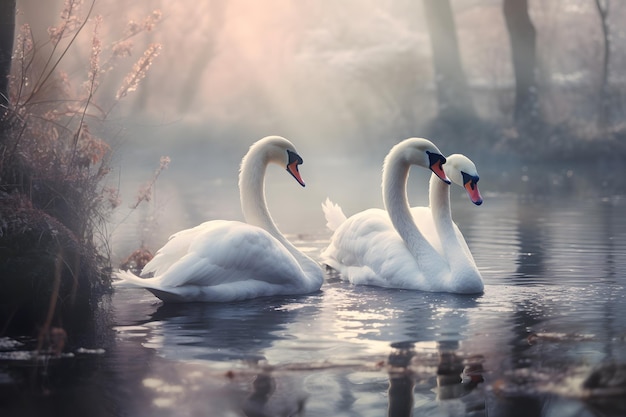 Cisnes agraciados en un lago