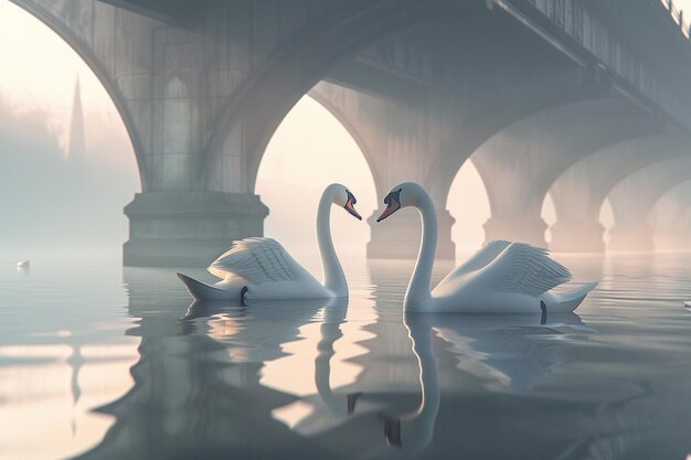 Foto cisnes elegantes deslizando graciosamente sob pontes