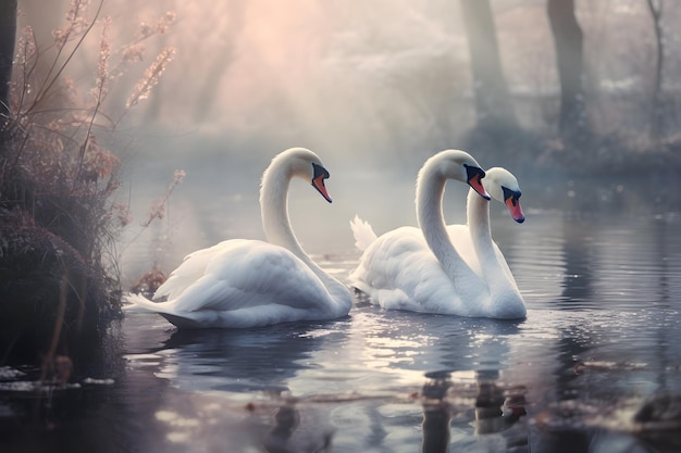 Cisnes graciosos em um lago