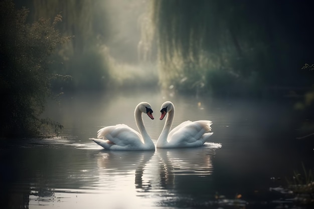 Cisnes nadando na água na natureza Rede neural gerada por IA