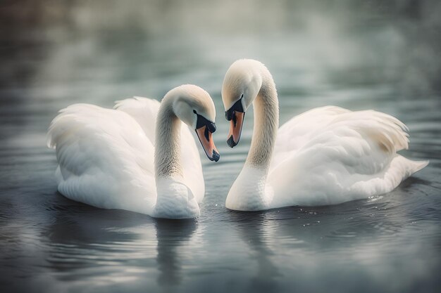 Cisnes nadando na água na natureza Rede neural gerada por IA