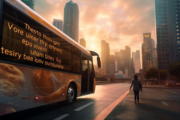 Foto cita empoderadora mostrada en un autobús de la ciudad generative ai