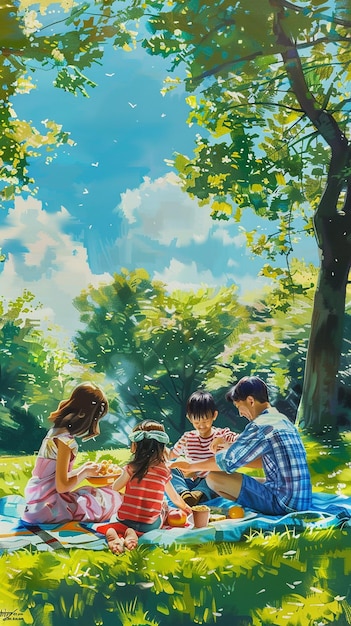 Cita: Familia disfrutando de un picnic en el parque en un día soleado