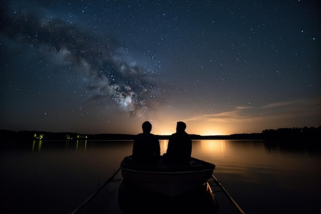 Foto cita gay en un barco contra el fondo de la noche cielo estrellado generativo ai