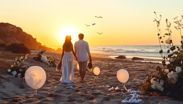 Foto una cita romántica en la playa del día blanco