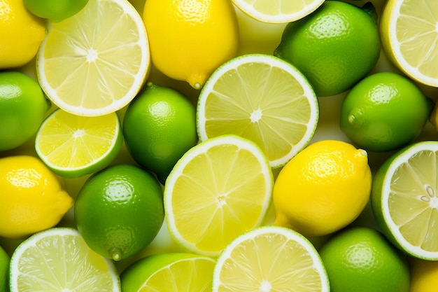 Citrus Delight Lime vibrante e limão em fundo branco IA gerativa