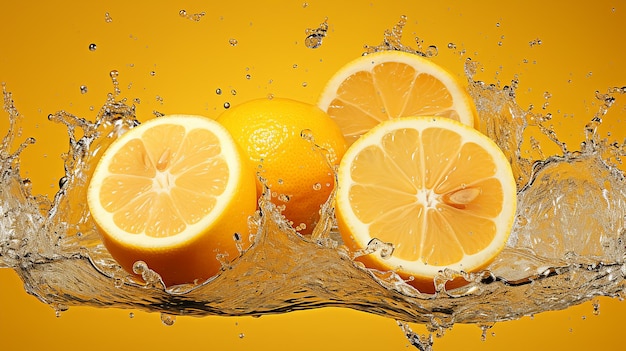 Citrus Elegance Dos limones flotando en el agua con un aura tranquila