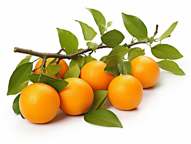 Citrus Harmony Orangenfrüchte mit Zweigen und grünen Blättern