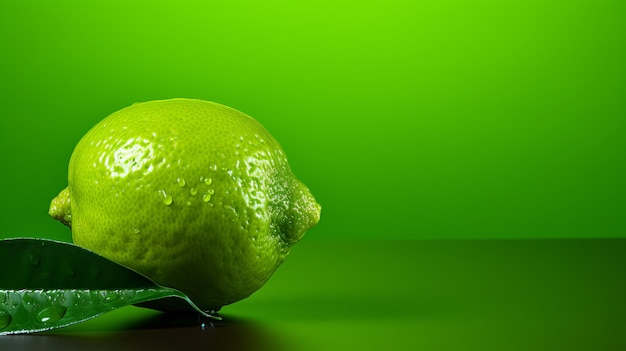 Foto citrus splash lime em um fundo verde limão