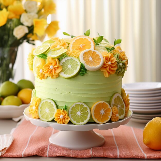 Foto citrus symphony um bolo de doces vibrante celebrando o sabor das laranjas, limões e limões da natureza