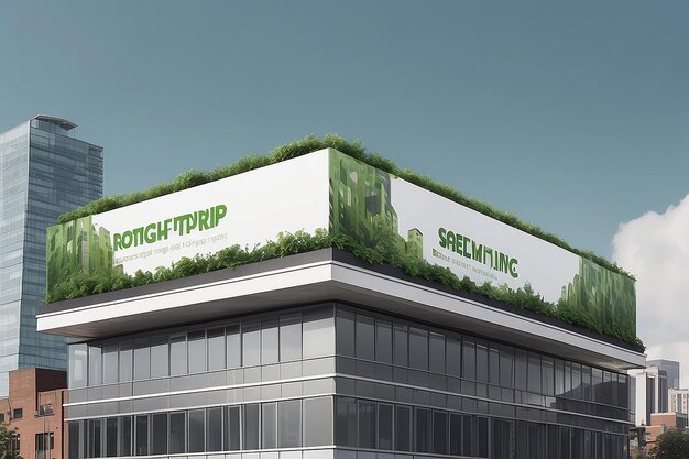 City Rooftop Green Building Signage Mockup com espaço branco vazio para colocar seu projeto