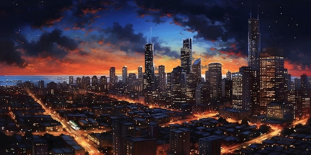 Cityscape at Night Una vista impresionante de un horizonte metropolitano iluminado por las luces de la ciudad Generative ai