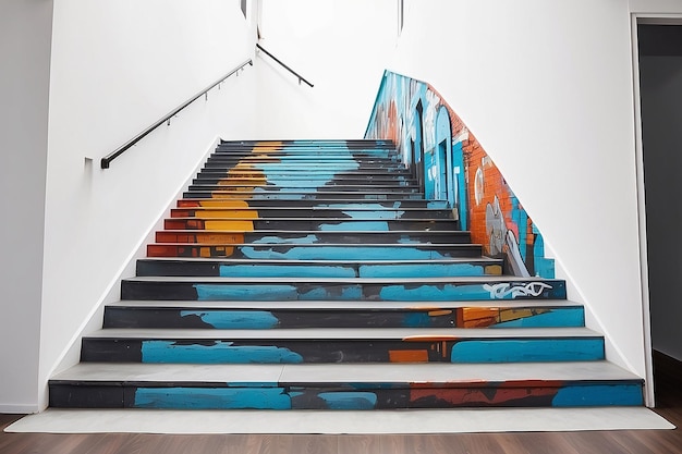 Cityscape Staircase Mural Mockup Vitrine de Arte Urbana em fundos brancos vazios