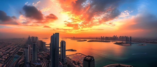 Ciudad de Abu Dhabi hermosa vista panorámica de la puesta de sol