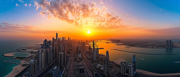 Ciudad de Abu Dhabi hermosa vista panorámica de la puesta de sol