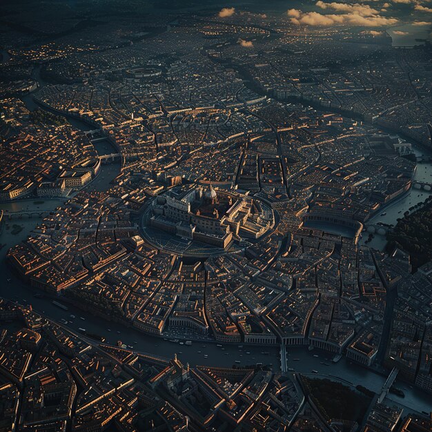 Foto una ciudad desde el aire con un río que fluye a través de ella