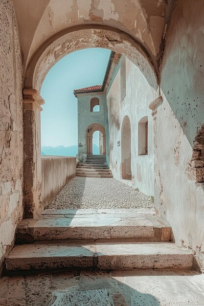 Ciudad antigua en Italia con arcos