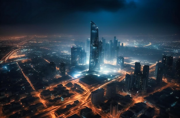 La ciudad de arabia saudita se ilumina en la noche