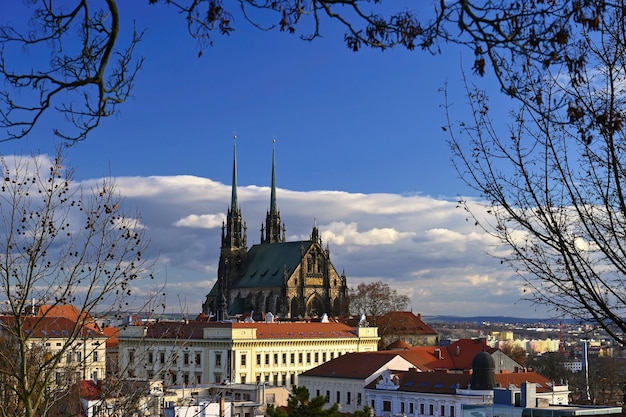 Ciudad de Brno en la República Checa Catedral EuropePetrov de los Santos Pedro y Pablo Hermosa arquitectura antigua y un popular destino turístico Paisaje en invierno