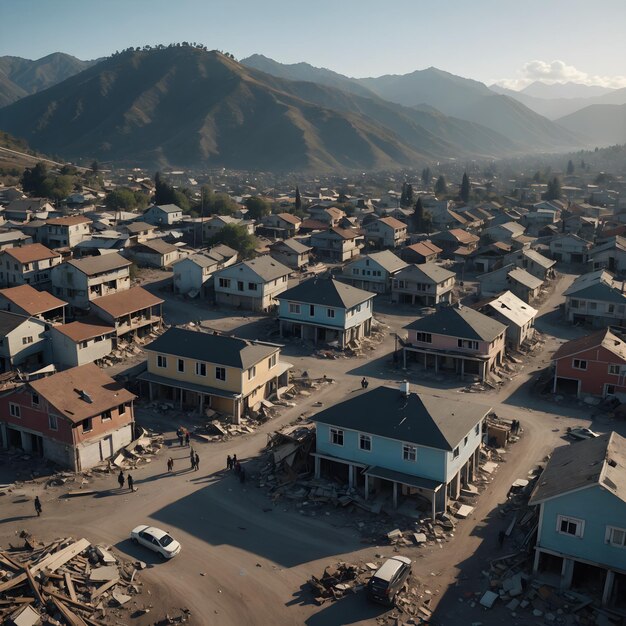 Foto una ciudad con casas y un coche en primer plano