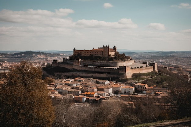 Una ciudad con un castillo encima