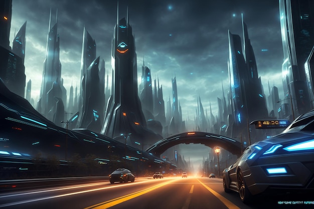 ciudad de ciencia ficción con edificios de horizonte futurista arte conceptual ciudad metaverso cibernético